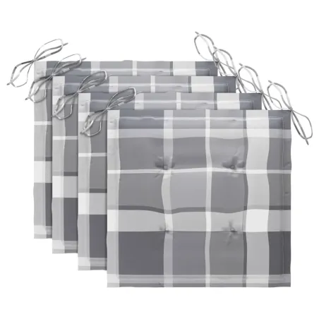 Chaises de jardin coussins à carreaux gris lot de 3 Teck massif