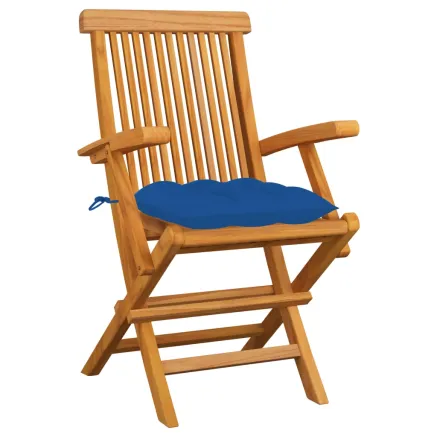 Chaises de jardin avec coussins bleu lot de 3 Bois teck massif 2