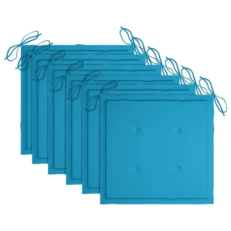 Chaises de jardin avec coussins bleu lot de 6 Bois teck massif