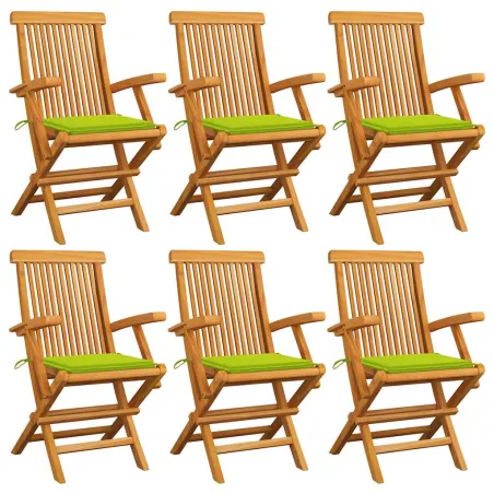 Chaises de jardin avec coussins vert vif lot de 6 Bois teck