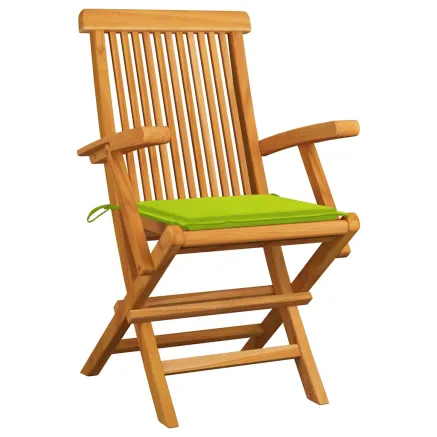 Chaises de jardin avec coussins vert vif lot de 6 Bois teck 2