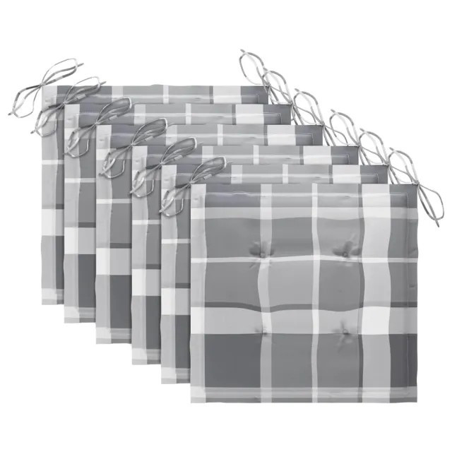 Chaises de jardin coussins à carreaux gris lot de 6 Teck massif