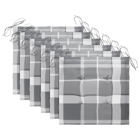 Chaises de jardin coussins à carreaux gris lot de 6 Teck massif