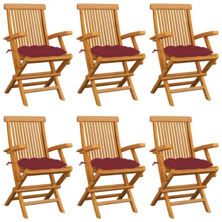 Chaises de jardin coussins rouge bordeaux lot de 6 Teck massif