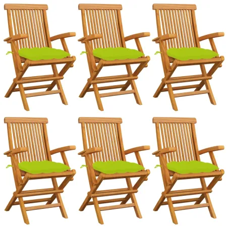 Chaises de jardin avec coussins vert vif lot de 6 Bois teck