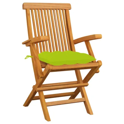 Chaises de jardin avec coussins vert vif lot de 6 Bois teck 2