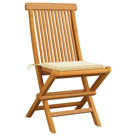 Chaises de jardin et coussins crème lot de 4 Bois teck massif 2