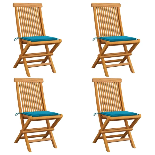 Chaises de jardin et coussins bleu lot de 4 Bois de teck massif