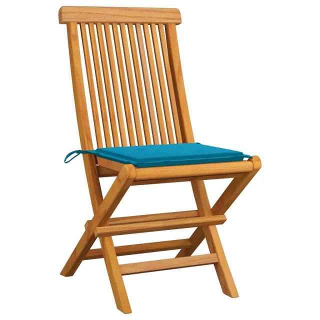 Chaises de jardin et coussins bleu lot de 4 Bois de teck massif