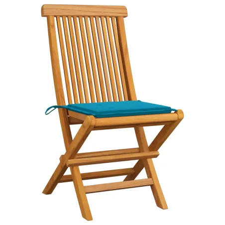 Chaises de jardin et coussins bleu lot de 4 Bois de teck massif