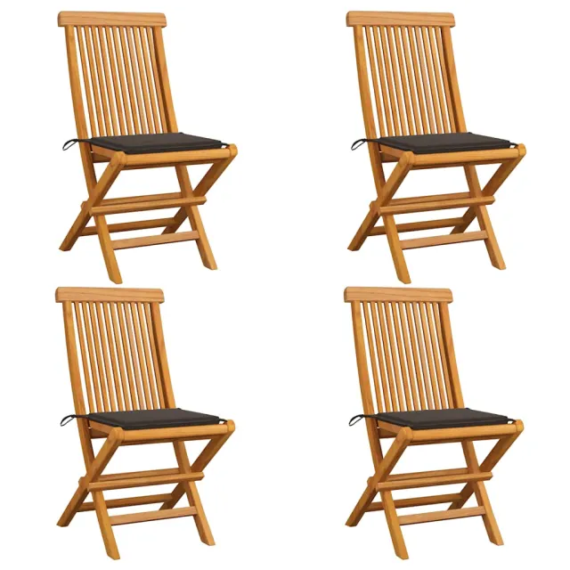 Chaises de jardin et coussins taupe lot de 4 Bois teck massif
