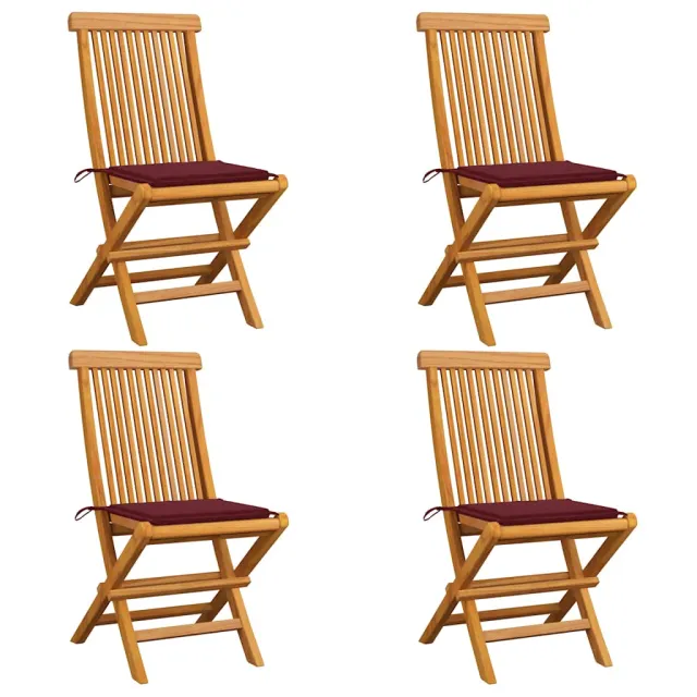 Chaises de jardin avec coussins rouge bordeaux lot de 4 Teck