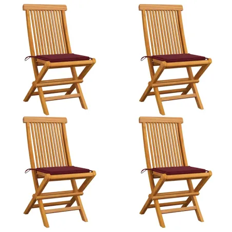 Chaises de jardin avec coussins rouge bordeaux lot de 4 Teck