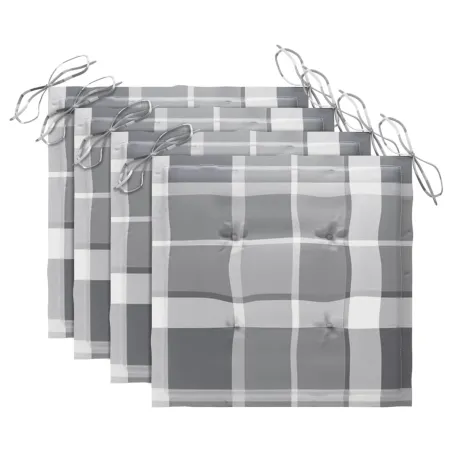 Chaises de jardin coussins à carreaux gris lot de 4 Teck massif