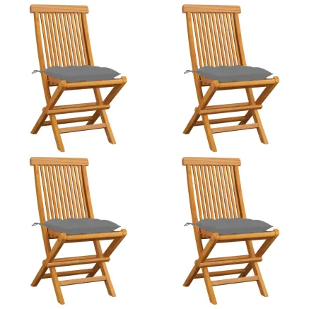 Chaises de jardin et coussins gris lot de 4 Bois de teck massif