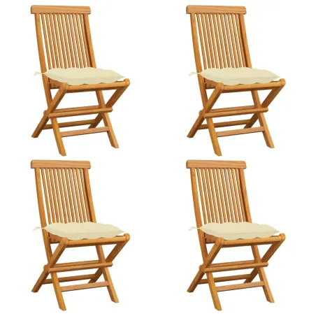 Chaises de jardin et coussins blanc crème lot de 4 Teck massif