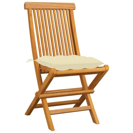 Chaises de jardin et coussins blanc crème lot de 4 Teck massif 2