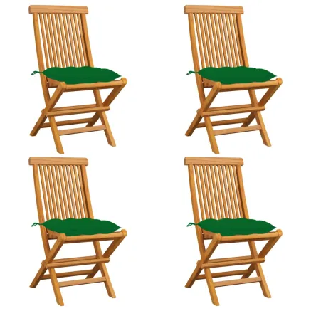 Chaises de jardin et coussins vert lot de 4 Bois de teck massif