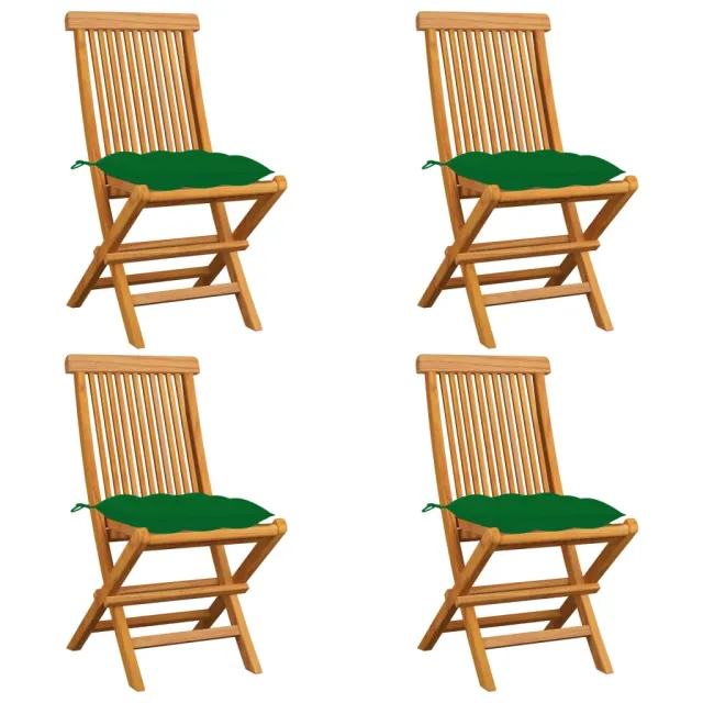 Chaises de jardin et coussins vert lot de 4 Bois de teck massif