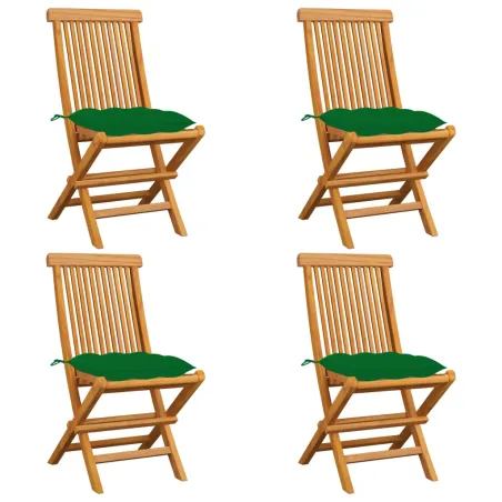 Chaises de jardin et coussins vert lot de 4 Bois de teck massif