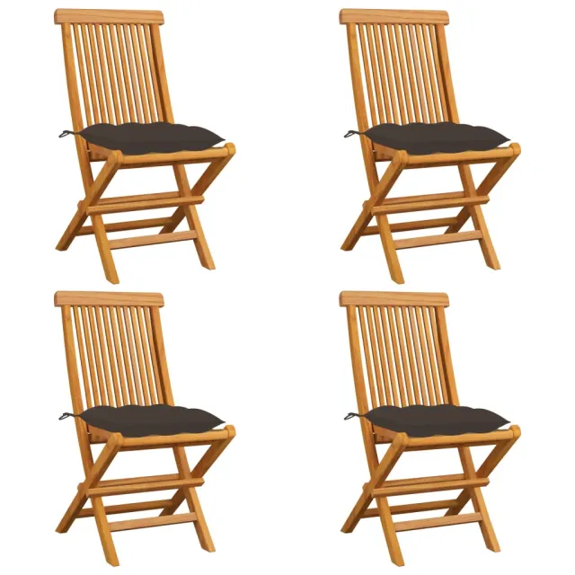 Chaises de jardin et coussins taupe lot de 4 Bois teck massif