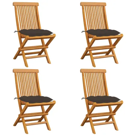 Chaises de jardin et coussins taupe lot de 4 Bois teck massif