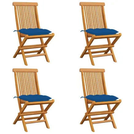 Chaises de jardin et coussins bleu lot de 4 Bois de teck massif