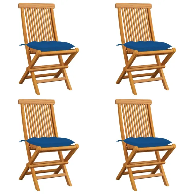 Chaises de jardin et coussins bleu lot de 4 Bois de teck massif