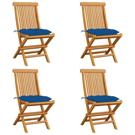 Chaises de jardin et coussins bleu lot de 4 Bois de teck massif