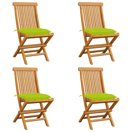 Chaises de jardin avec coussins vert vif lot de 4 Bois de teck