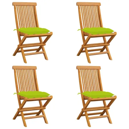 Chaises de jardin avec coussins vert vif lot de 4 Bois de teck