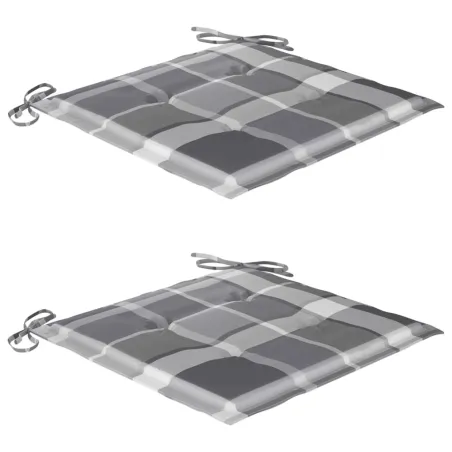 Chaise à bascule avec coussin à carreaux gris Bois de teck