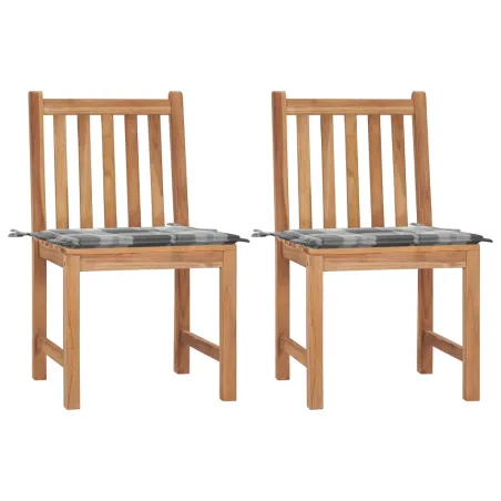 Chaises de jardin lot de 2 avec coussins Bois de teck massif