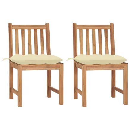 Chaises de jardin lot de 2 avec coussins Bois de teck massif