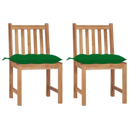 Chaises de jardin lot de 2 avec coussins Bois de teck massif
