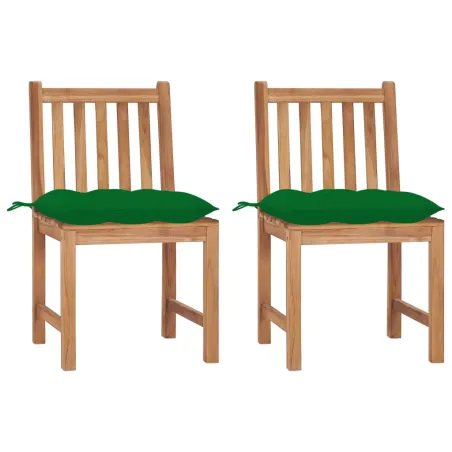 Chaises de jardin lot de 2 avec coussins Bois de teck massif
