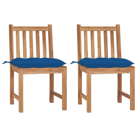 Chaises de jardin lot de 2 avec coussins Bois de teck massif