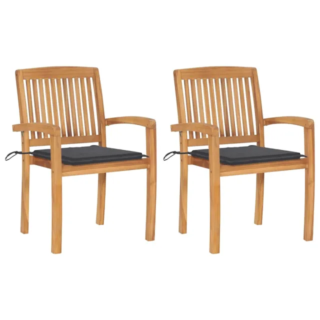Chaises de jardin lot de 2 et coussins anthracite Bois de teck