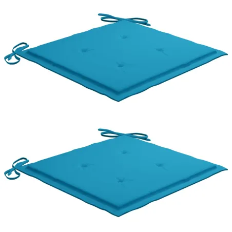 Chaises de jardin lot de 2 et coussins bleu Bois de teck massif