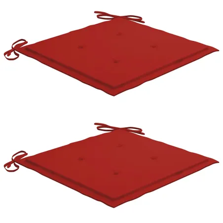 Chaises de jardin lot de 2 et coussins rouge Bois teck massif
