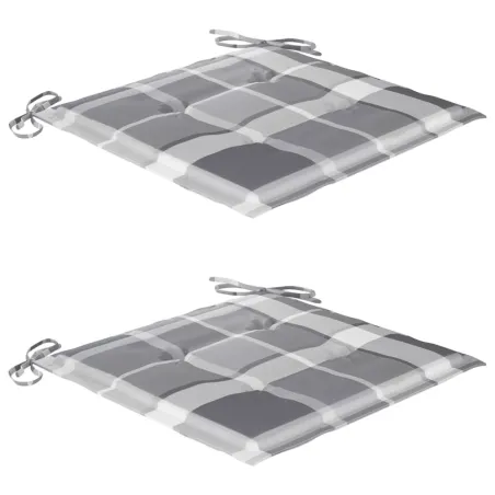 Chaises de jardin lot de 2 avec coussins à carreaux gris Teck