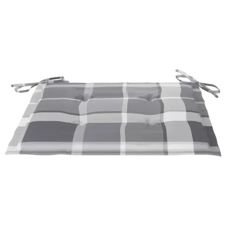 Chaises de jardin lot de 2 avec coussins à carreaux gris Teck