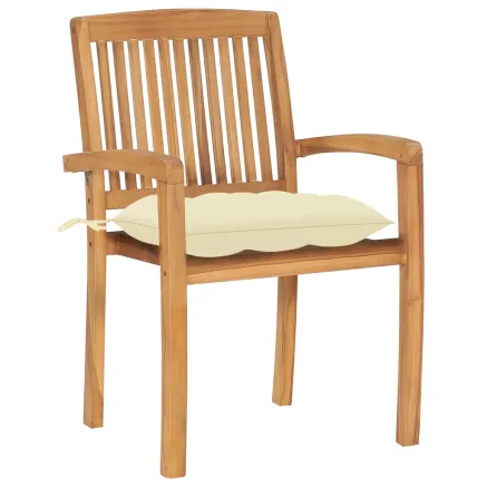 Chaises de jardin lot de 2 et coussins blanc crème Bois de teck 2