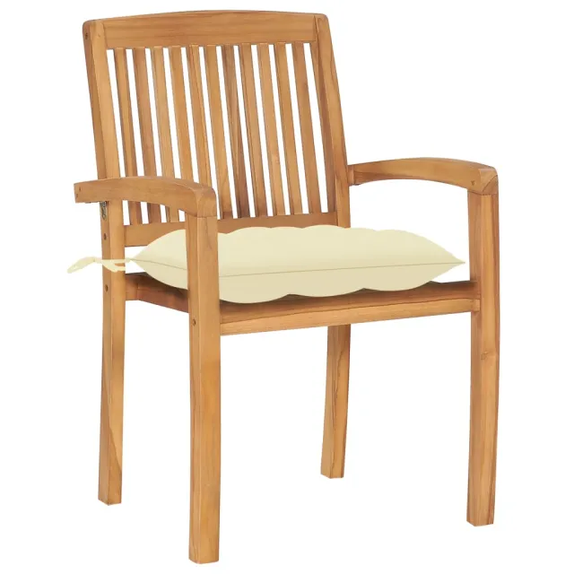 Chaises de jardin lot de 2 et coussins blanc crème Bois de teck