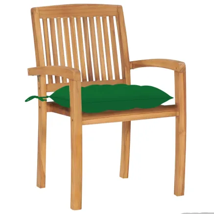 Chaises de jardin lot de 2 et coussins vert Bois de teck massif 2