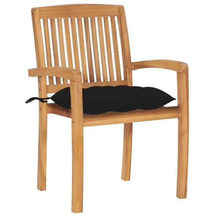 Chaises de jardin lot de 2 et coussins noir Bois de teck massif 2