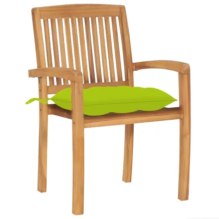 Chaises de jardin lot de 2 avec coussins vert vif Teck massif 2
