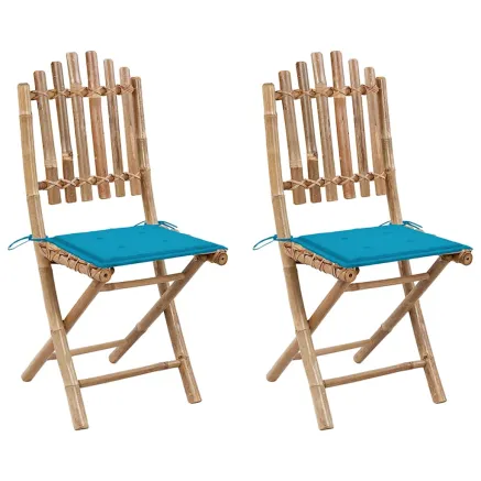 Chaises pliables de jardin lot de 2 avec coussins Bambou