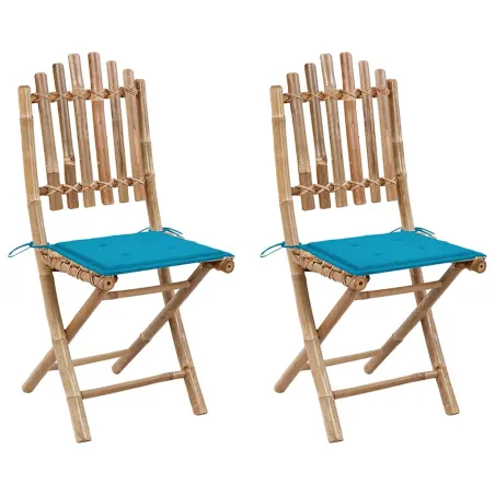 Chaises pliables de jardin lot de 2 avec coussins Bambou