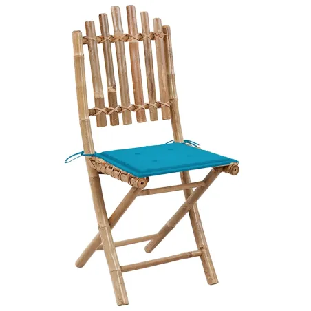 Chaises pliables de jardin lot de 2 avec coussins Bambou